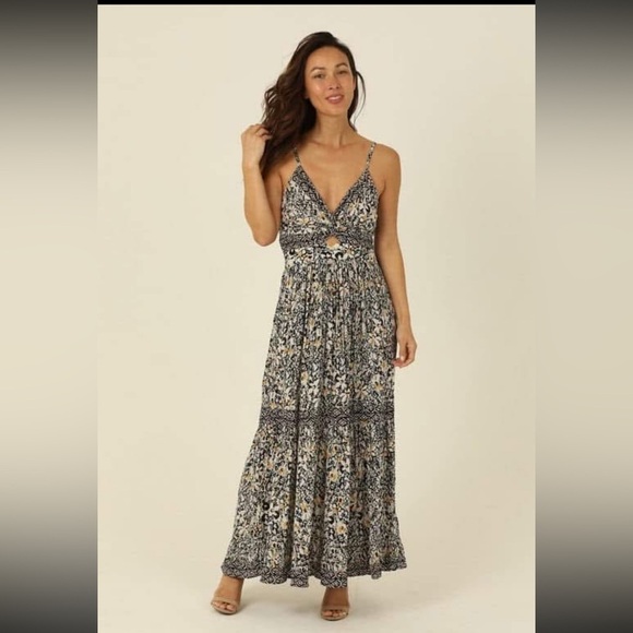 Nostalgia Dresses & Skirts - Like New Nostalgia Black Floral Cut Out Maxi Dress